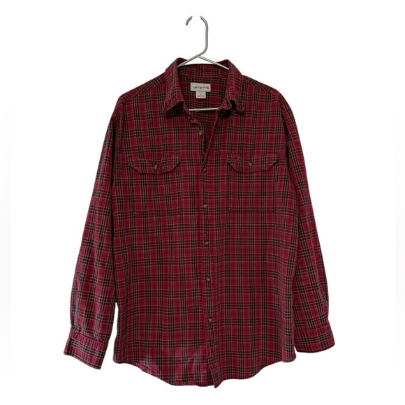 Carhartt Other - Carhartt Shirt Mens L Red Plaid Button Up  Casual Dress Long Sleeve.